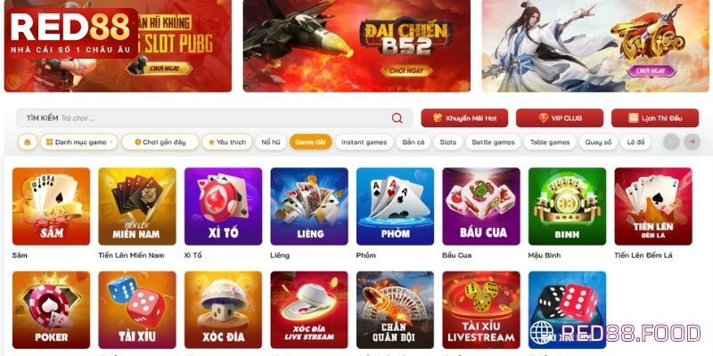 Các sản phẩm game bài Red88 hot